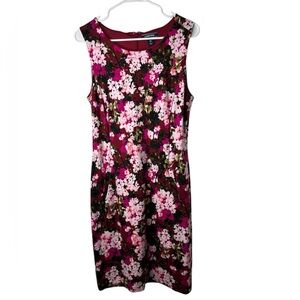 Lands End Women’s Red Floral Sheath Dress Sz 10 Sleeveless Ponte Knit w/ Pockets